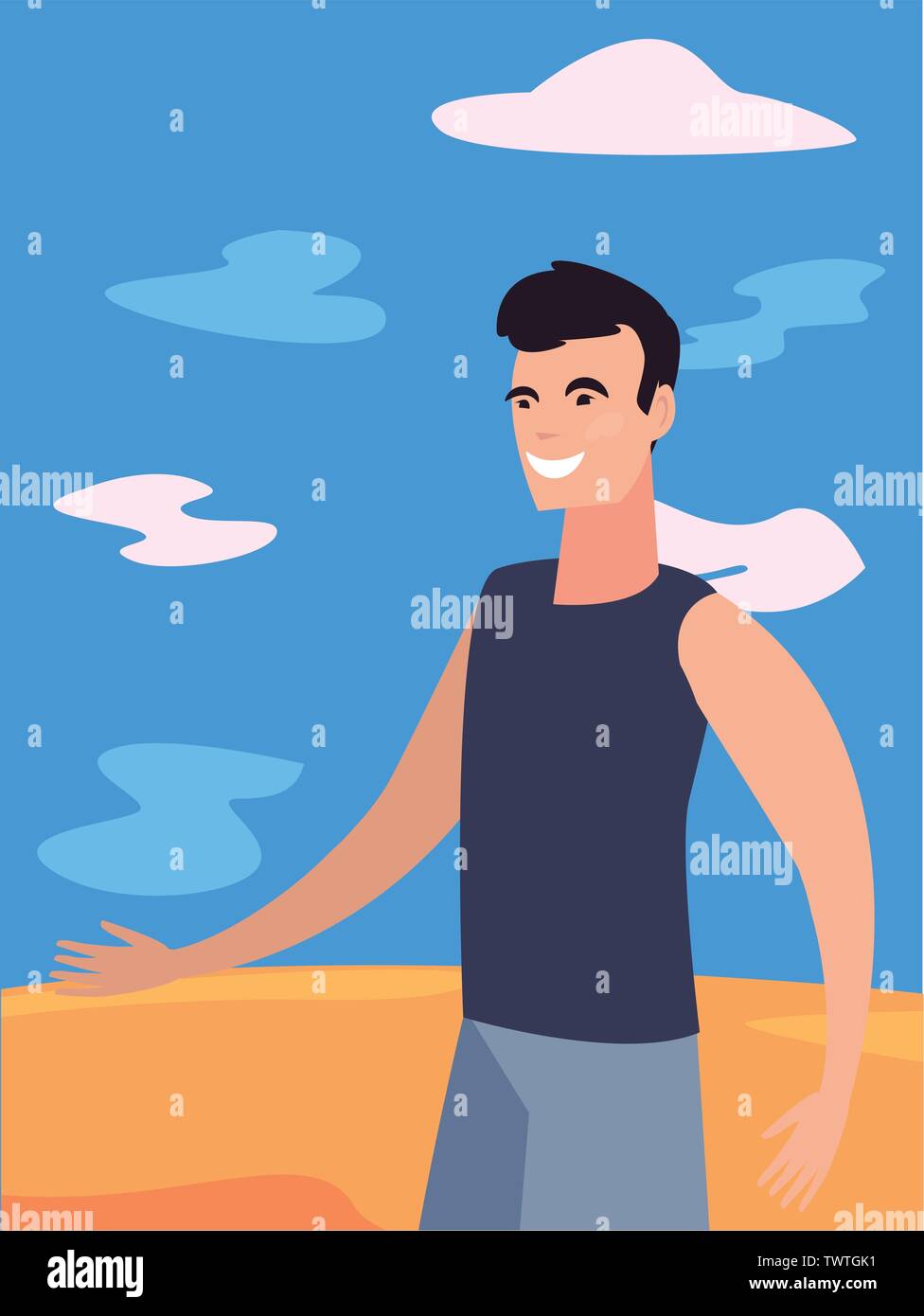 man in swimsuit in the beach summer vector illustration Stock Vector ...