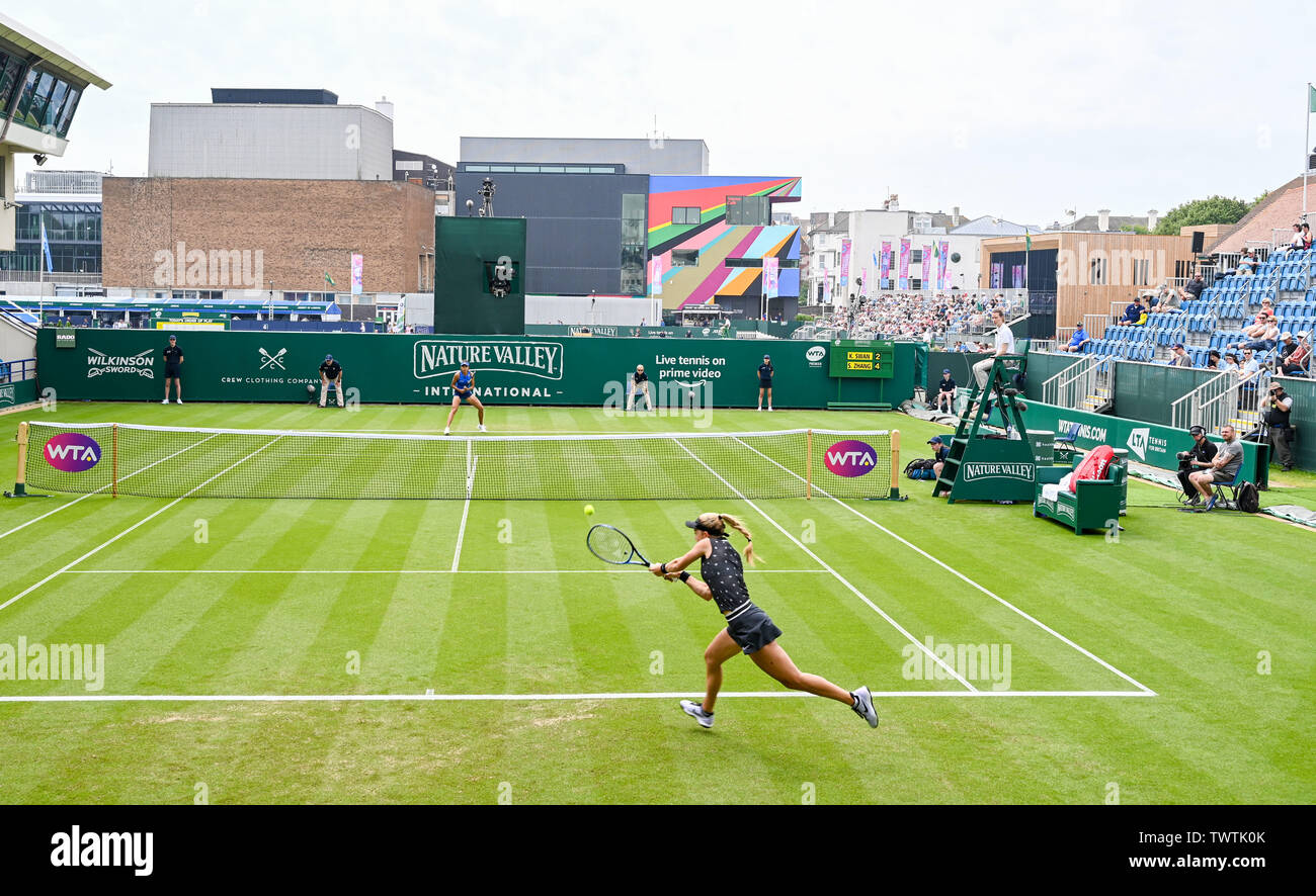 Eastbourne UK 23rd June 2019 - Katie Swan of Great Britain in action against Shuai Zhang of China at the Nature Valley International tennis tournament held at Devonshire Park in Eastbourne . Credit : Simon Dack / TPI / Alamy Live News Stock Photo