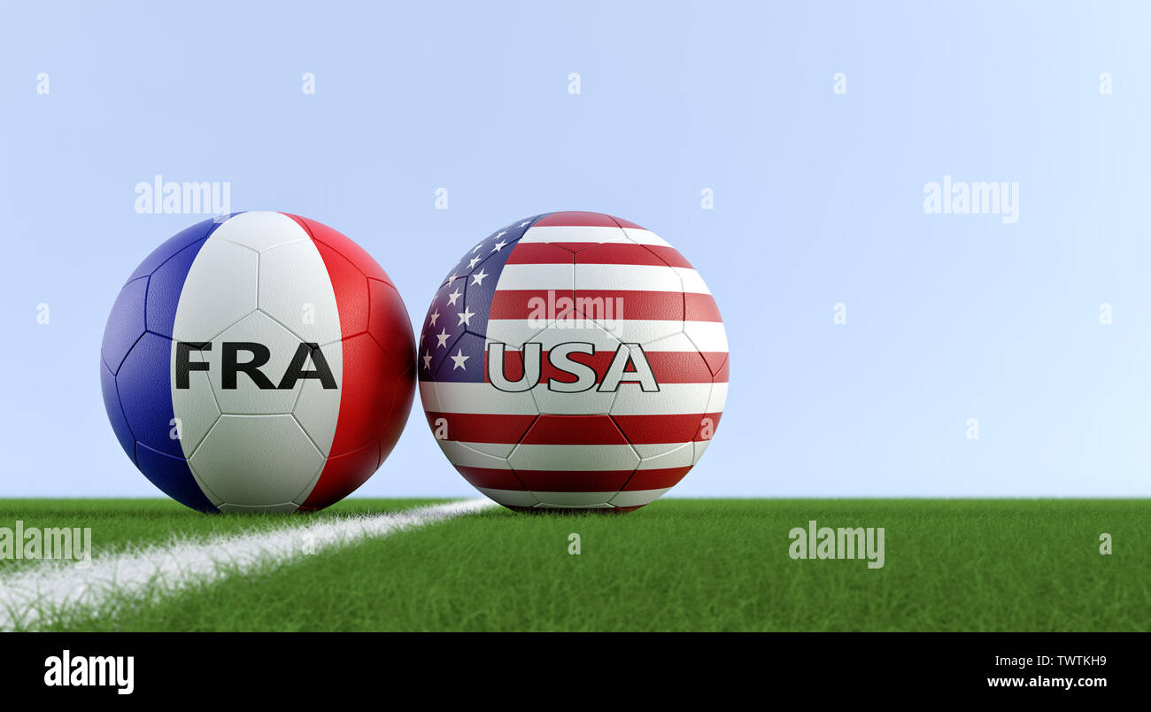 France vs. USA Soccer Match Soccer balls in France and USA national