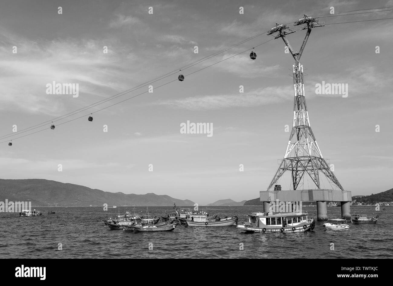 Vietnamese city of Nha Trang Ho Tre Island, connecting the ski lifts. Stock Photo