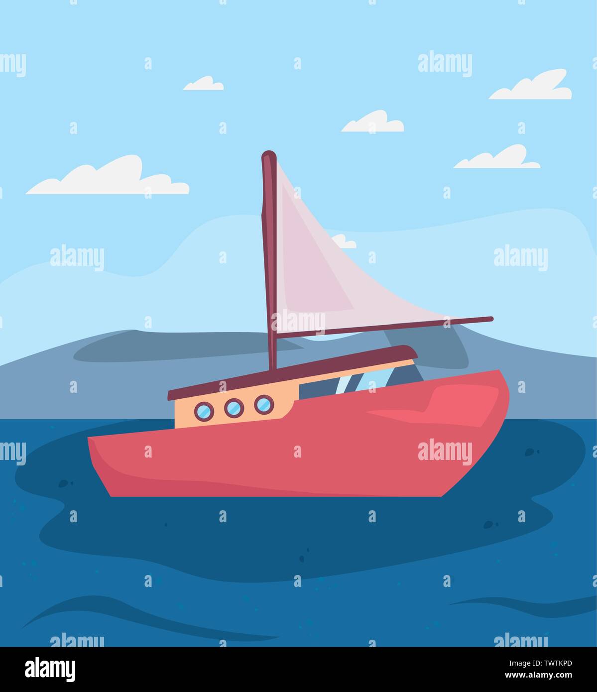 summer time holiday sail boat sea vector illustration Stock Vector ...