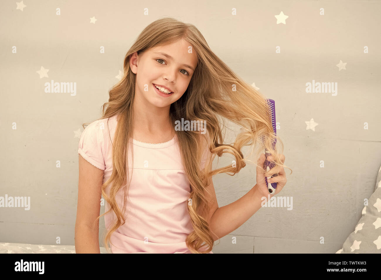 Child Curly Hairstyle Hold Hairbrush Or Comb Comb Hair Before Go
