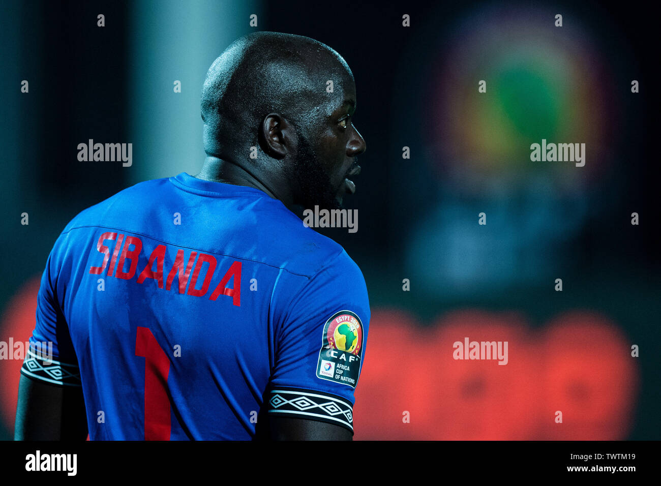 CAIRO, EGYPT - JUNE 21: Edmore Sibanda of Zimbabwe: looks on during the 2019 Africa Cup of Nations Group A match between Egypt and Zimbabwe at Cairo International Stadium on June 21, 2019 in Cairo, Egypt. (Photo by Sebastian Frej/MB Media) Stock Photo