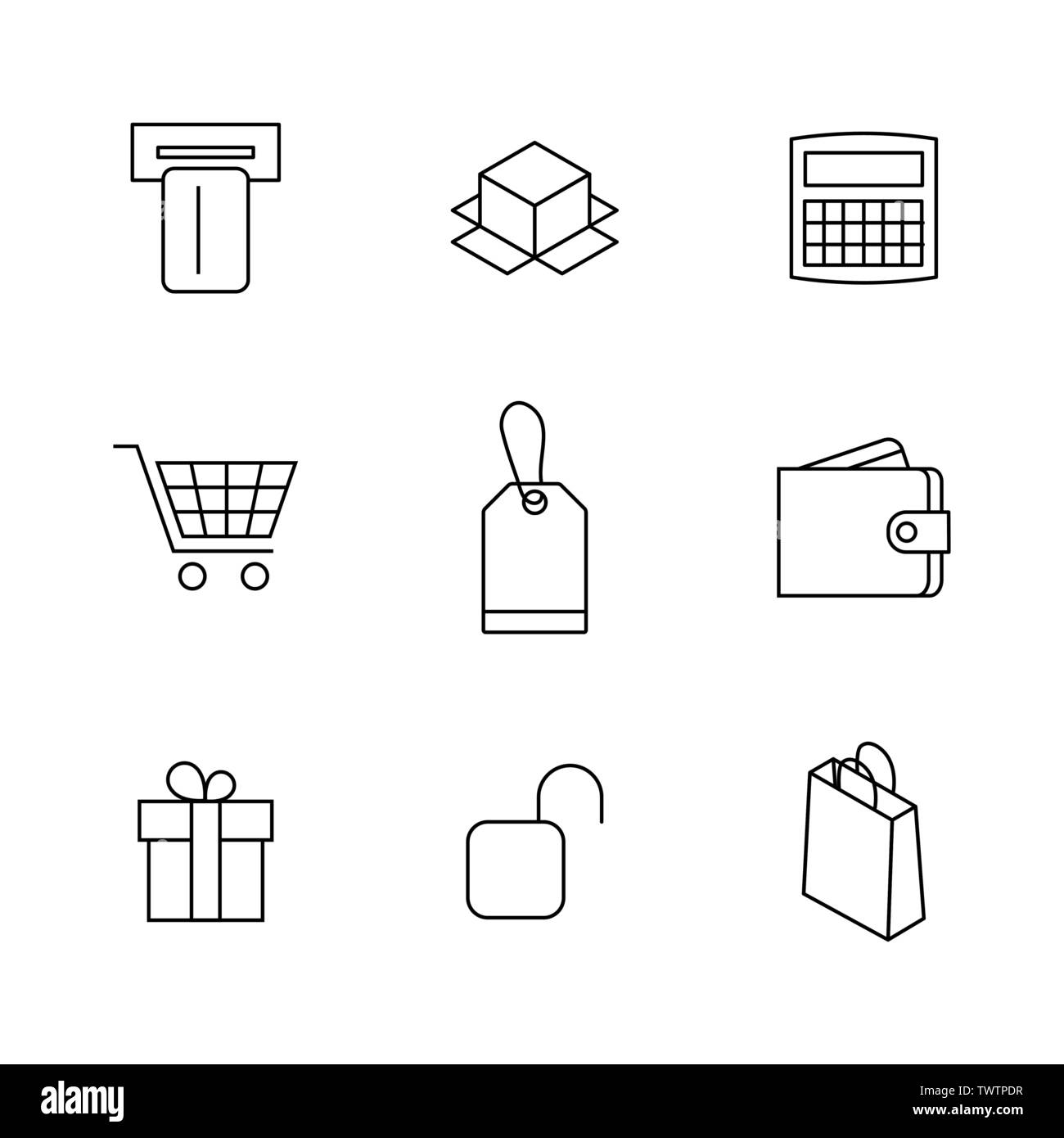 Finance and shopping icons set of thin lines, vector illustration Stock ...
