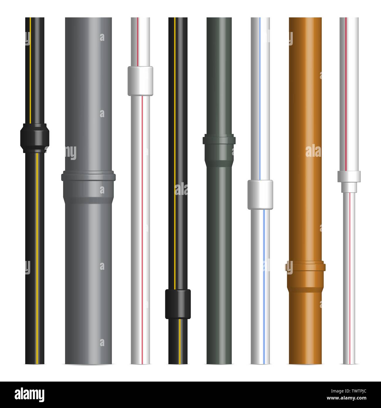 Set of various plastic pipes for sewage, water pipe with connecting