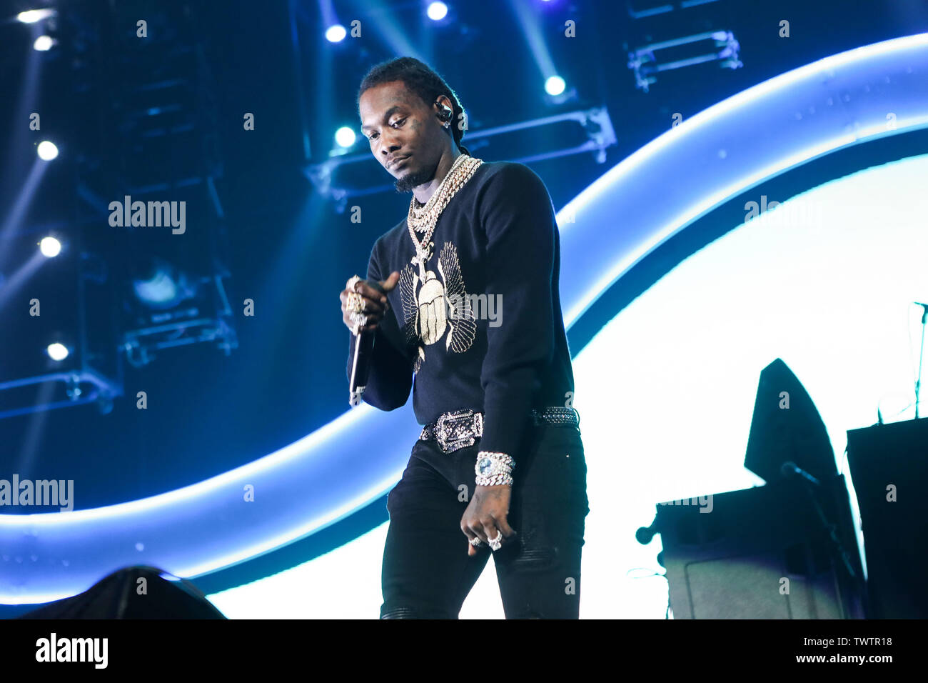 Los Angeles, United States. 22nd June, 2019. LOS ANGELES, CALIFORNIA, USA - JUNE 22: Rapper Offset of Migos performs at the 7th Annual BET Experience At L.A. LIVE Presented By Coca-Cola - Day 3 held at Staples Center on June 22, 2019 in Los Angeles, California, United States. (Photo by Xavier Collin/Image Press Agency) Credit: Image Press Agency/Alamy Live News Stock Photo