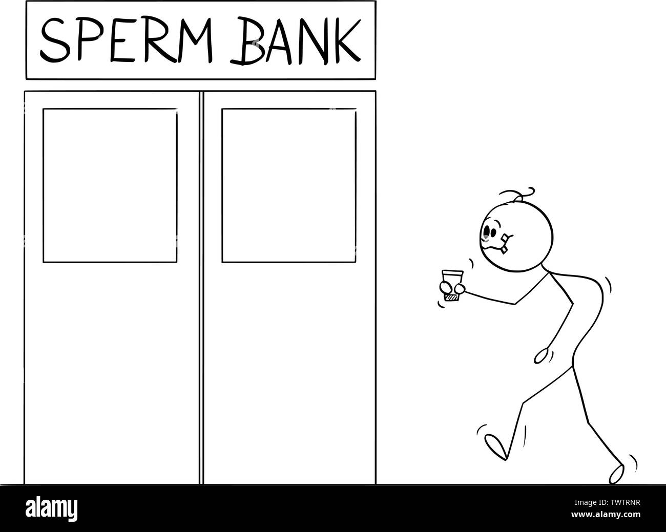 Vector cartoon stick figure drawing conceptual illustration of ugly and  deformed man walking in sperm bank with cup of sperm to test it or sell it  Stock Vector Image & Art 