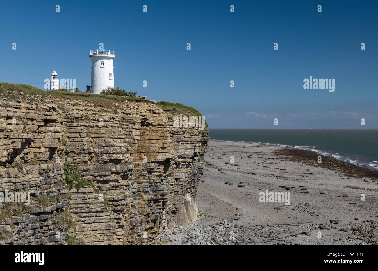 Nash Point Lighthouses on the Glamorgan Heritage Coast South Wales Stock Photo