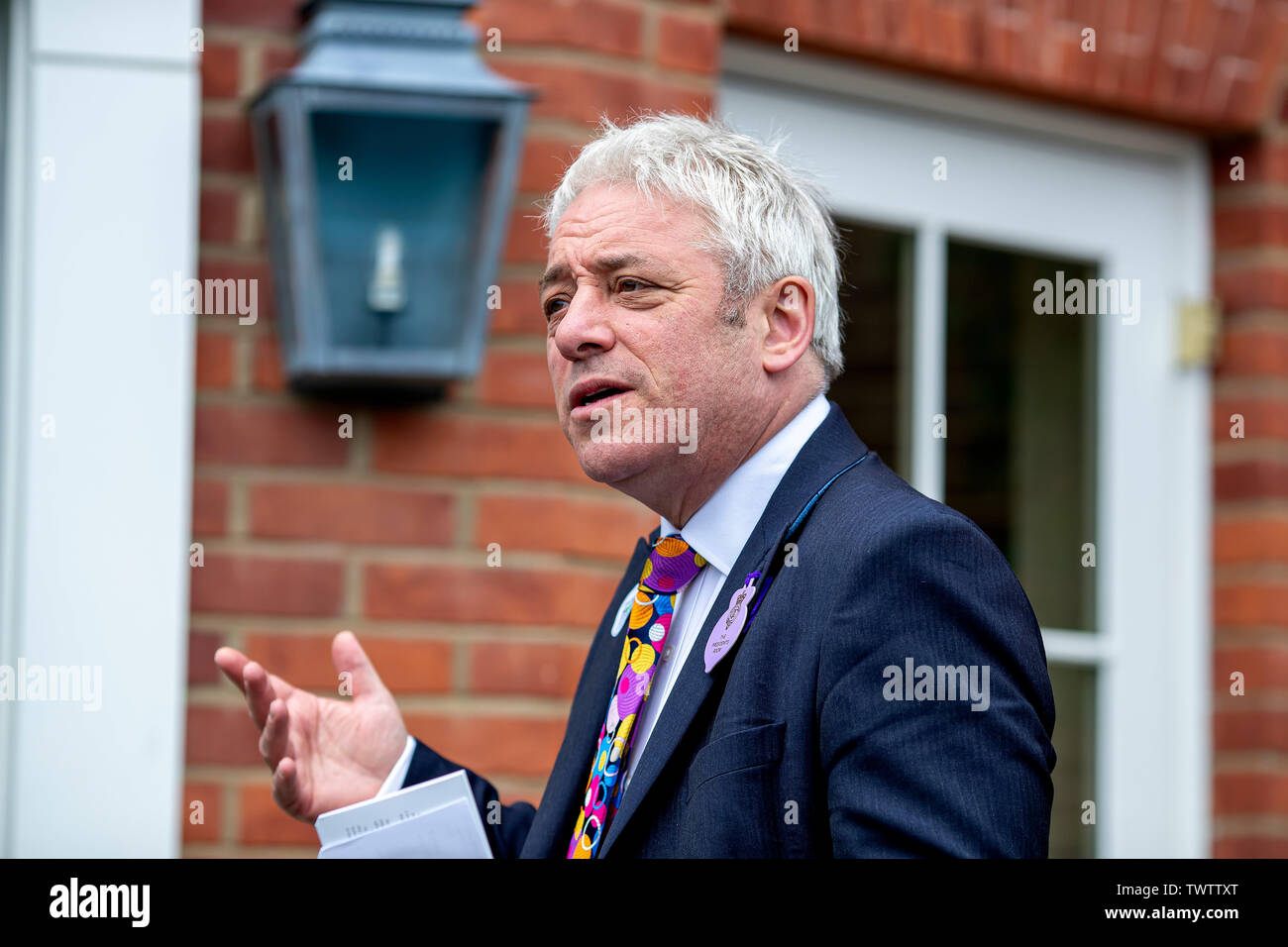 Queens Club, London, UK. 23rd June, 2019. The ATP Fever-Tree Tennis Tournament; Speaker of the House of Commons John Bercow arrives at Queens Club for the finals day Credit: Action Plus Sports/Alamy Live News Stock Photo