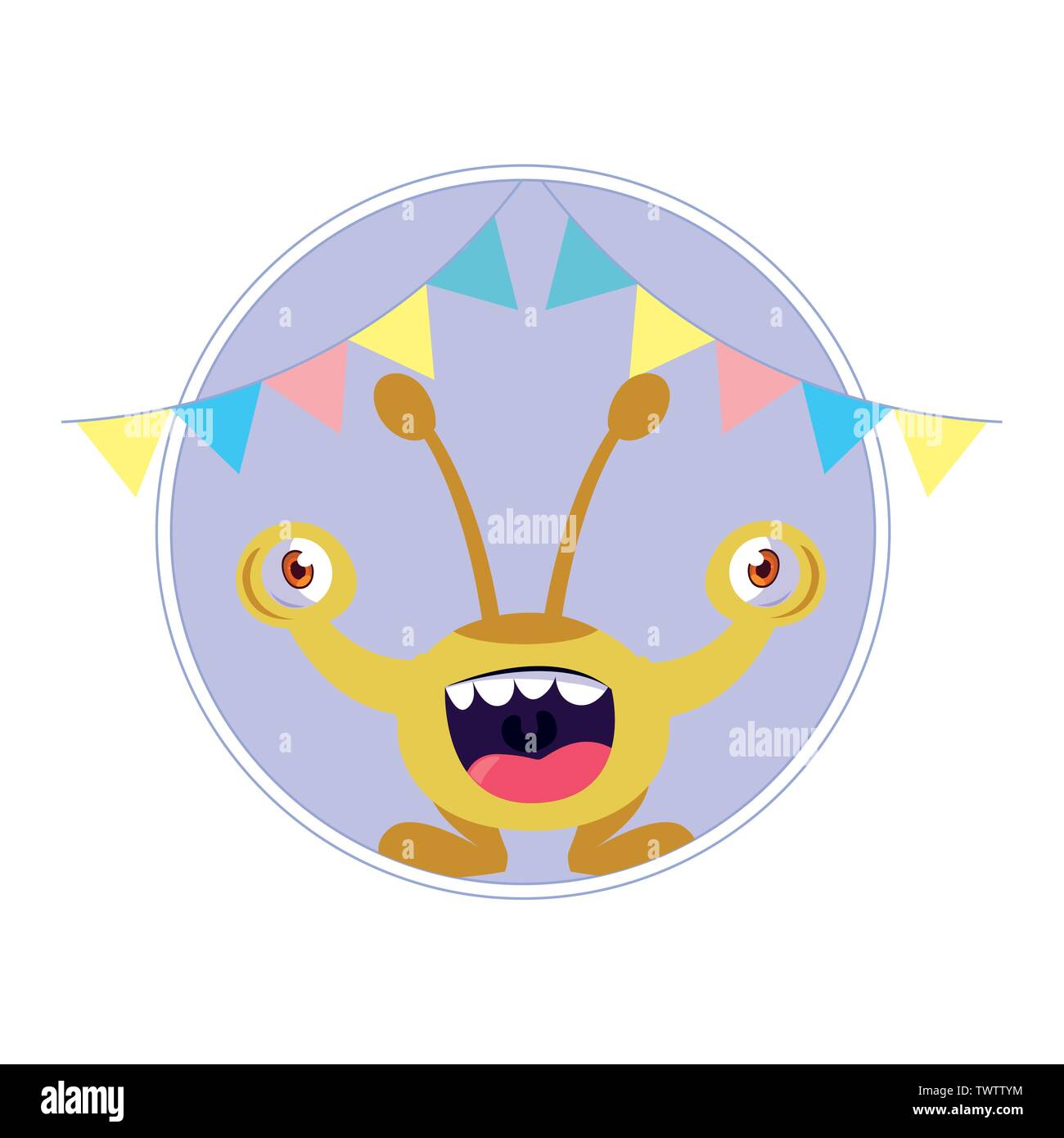 funny monster with bulging eyes and garlands party vector illustration ...
