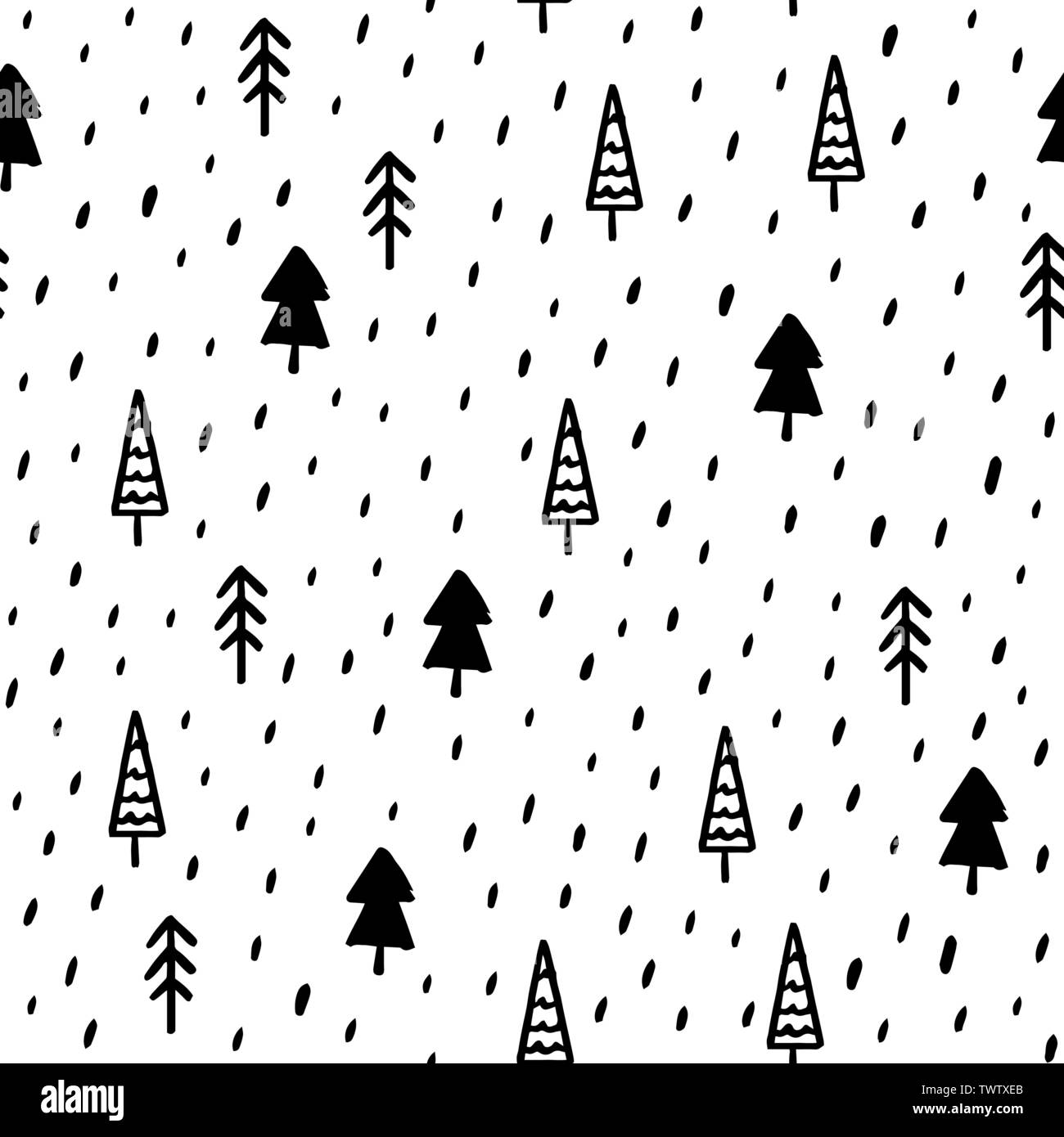 Hand Draw Christmas Tree Seamless Pattern in Doodle style. Vector ...