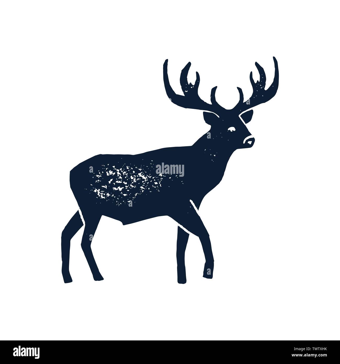 Hand draw Deer Silhouette Grunge. Vector illustration of a Wild Animal stag  Isolated on a white background with a worn texture. Element for Logo, Embl  Stock Vector Image & Art - Alamy