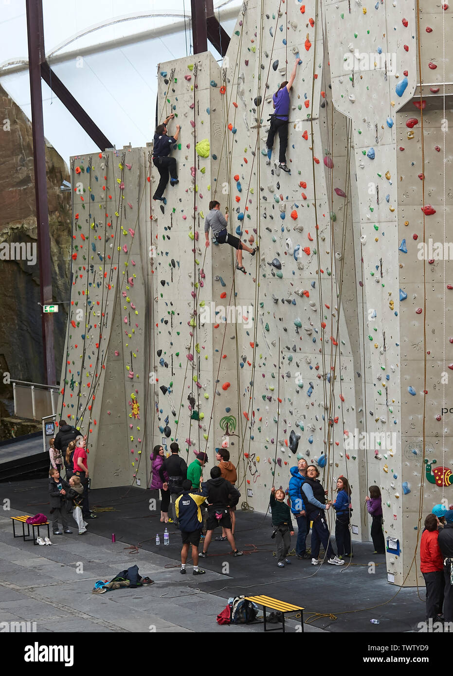People climbing at the Edinburgh International Climbing Arena Europe