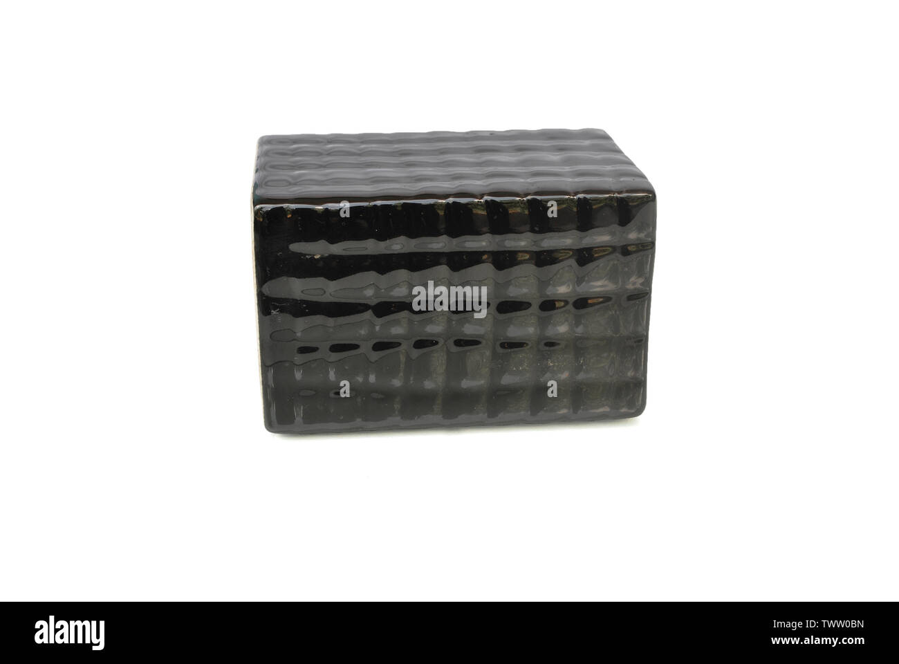 Black Ceramic Square Vase On White Background With Clipping Path