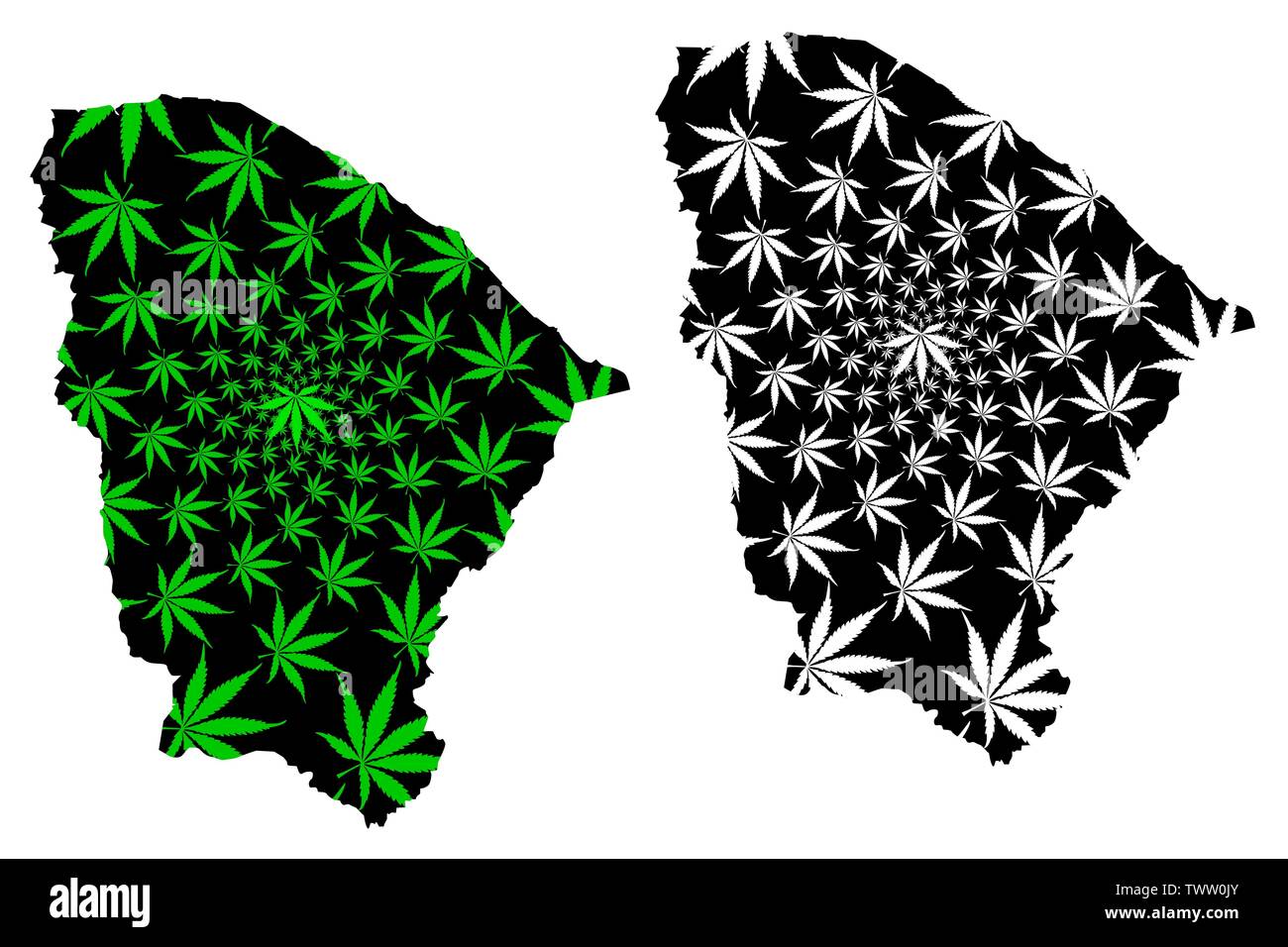 Ceara (Region of Brazil, Federated state, Federative Republic of Brazil) map is designed cannabis leaf green and black, Ceará map made of marijuana (m Stock Vector