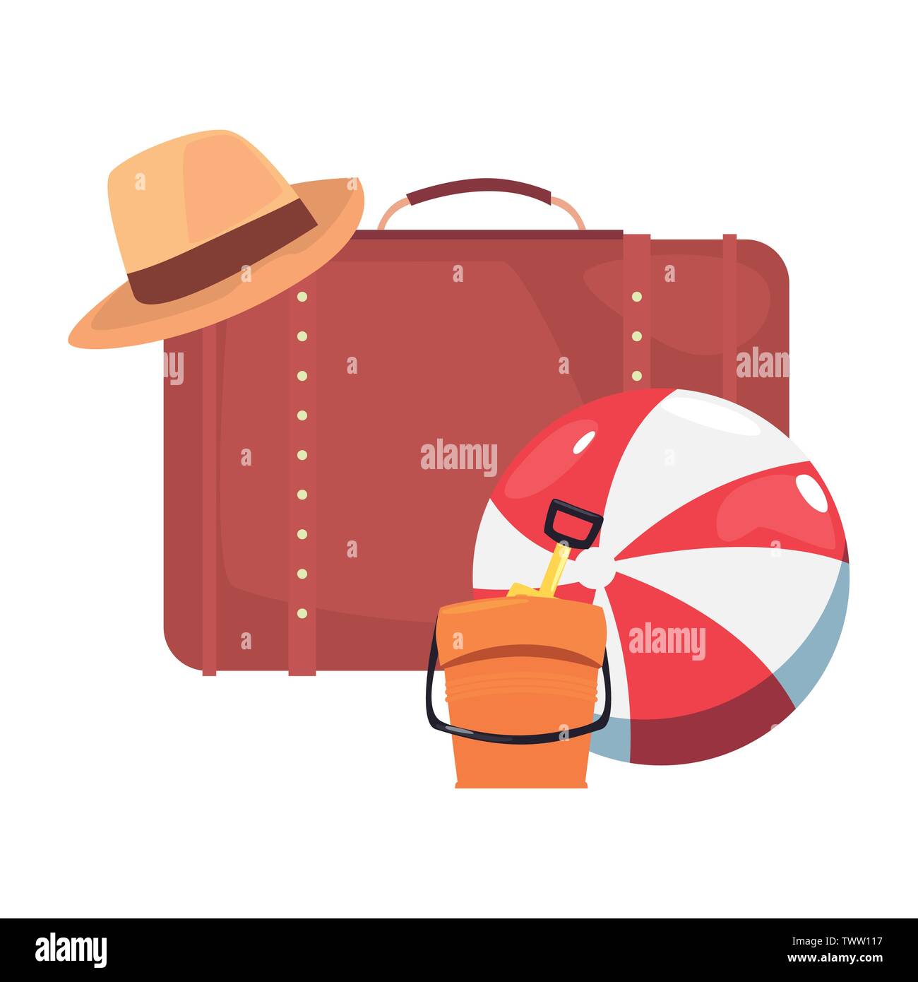 summer time holiday suitcase ball bucket hat vector illustration Stock ...