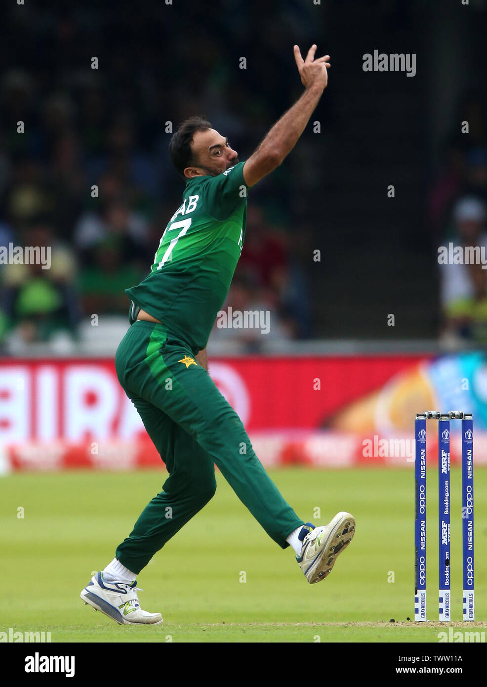 Pakistan's Wahab Riaz during the ICC Cricket World Cup group stage ...