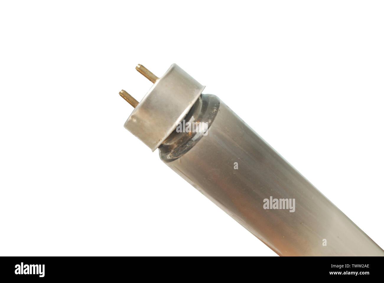 Old fluorescent tubes are damaged on white background.(with Clipping