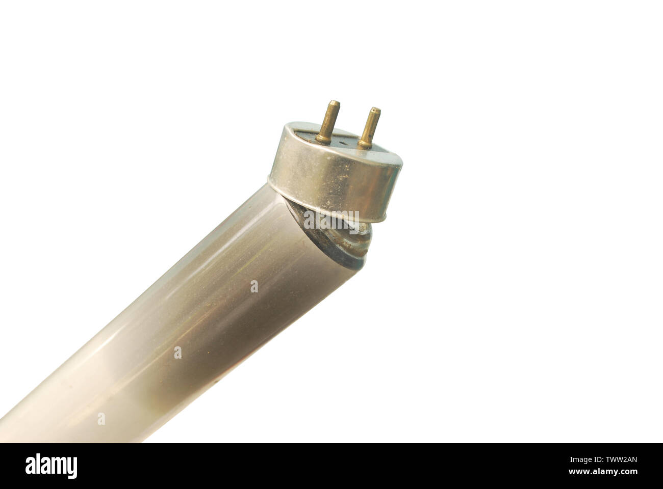 Old fluorescent tubes are damaged on white background.(with Clipping