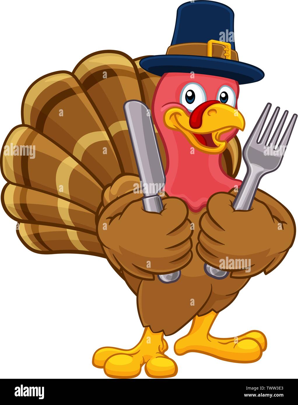 Turkey Pilgrim Hat Thanksgiving Cartoon Character Stock Vector