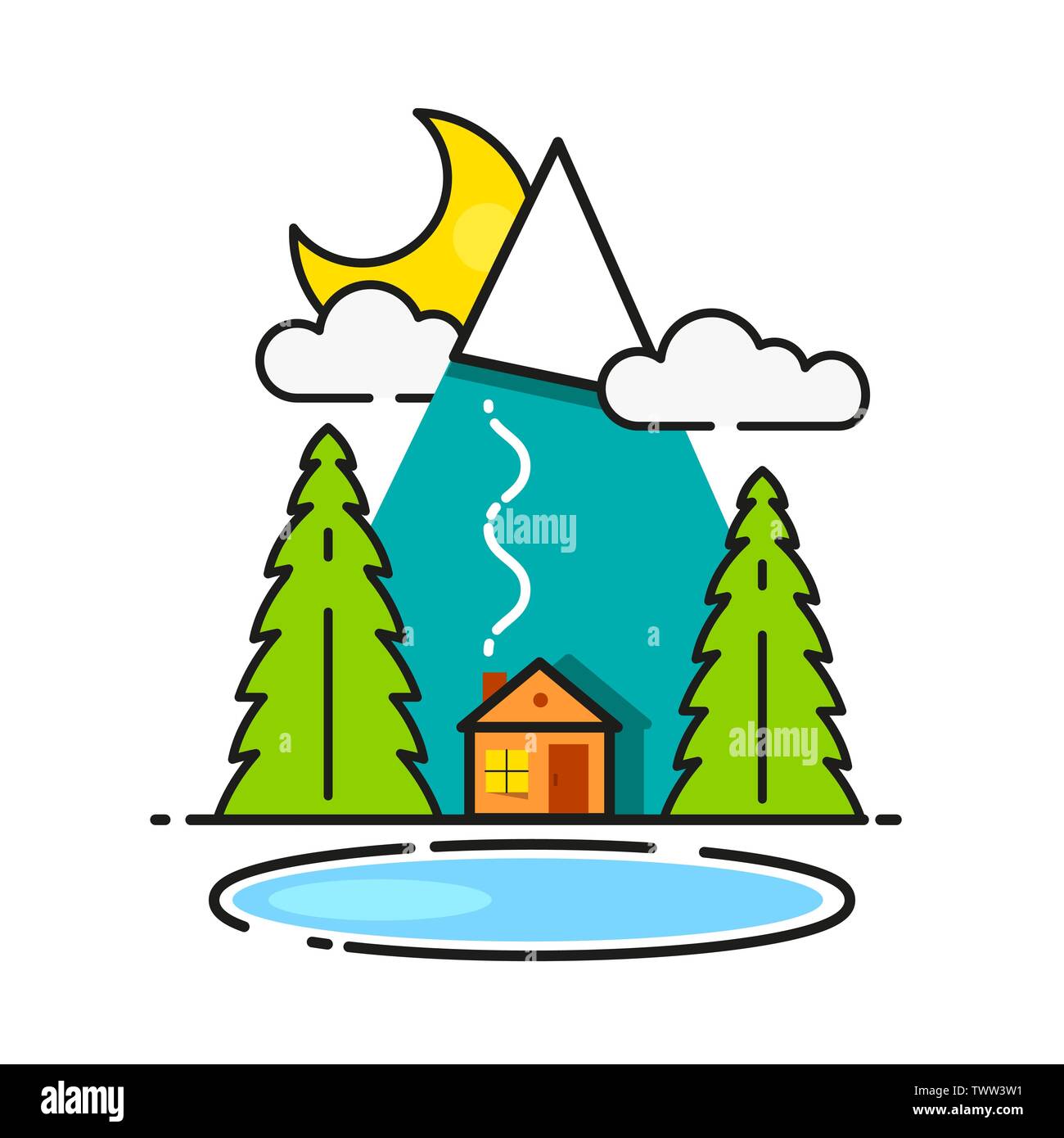 Log Cabin In The Woods Vector Icon Ready For Your Design, Greeting Card, Banner Stock Vector