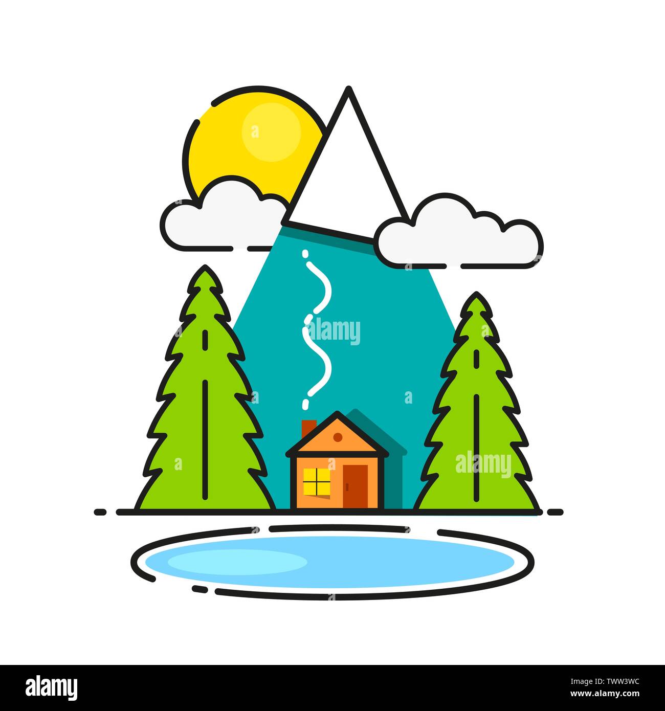 Log Cabin In The Woods Vector Icon Ready For Your Design, Greeting Card, Banner Stock Vector