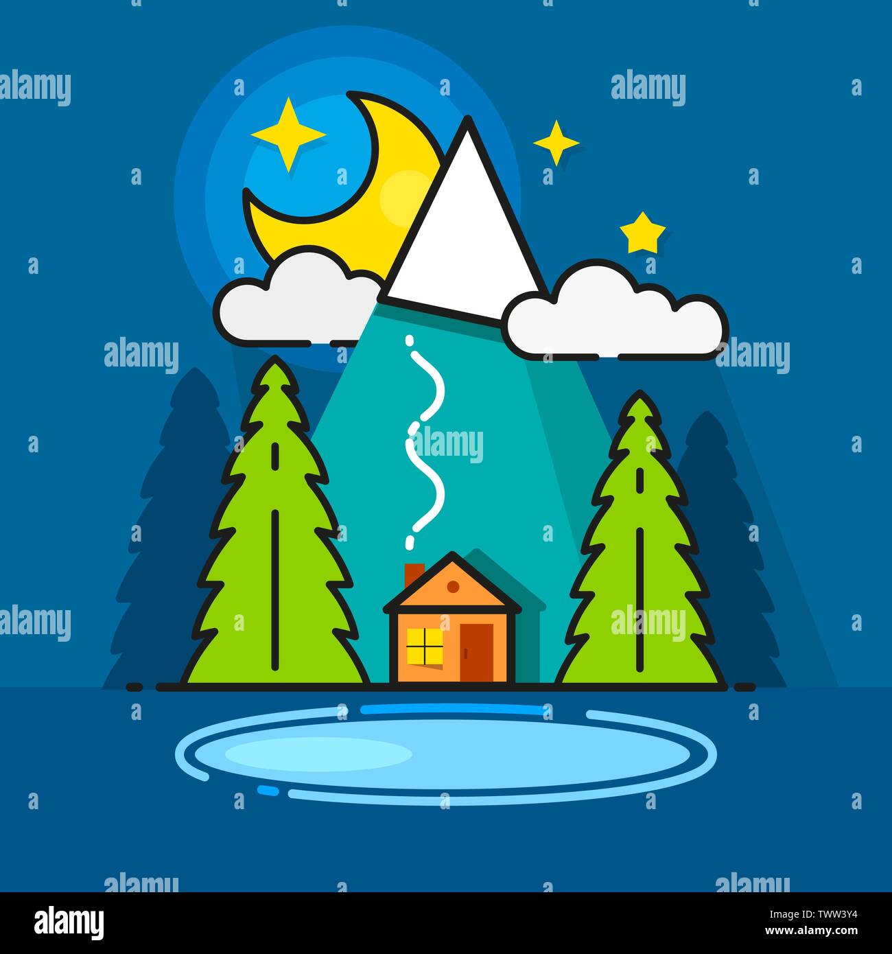 Log Cabin In The Woods Vector Icon Ready For Your Design, Greeting Card Stock Vector
