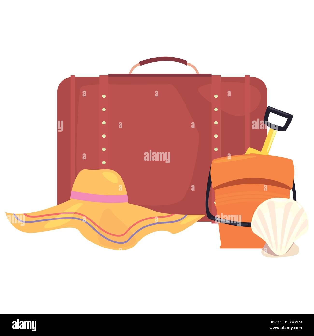 summer time holiday suitcase hat bucket shell vector illustration Stock ...