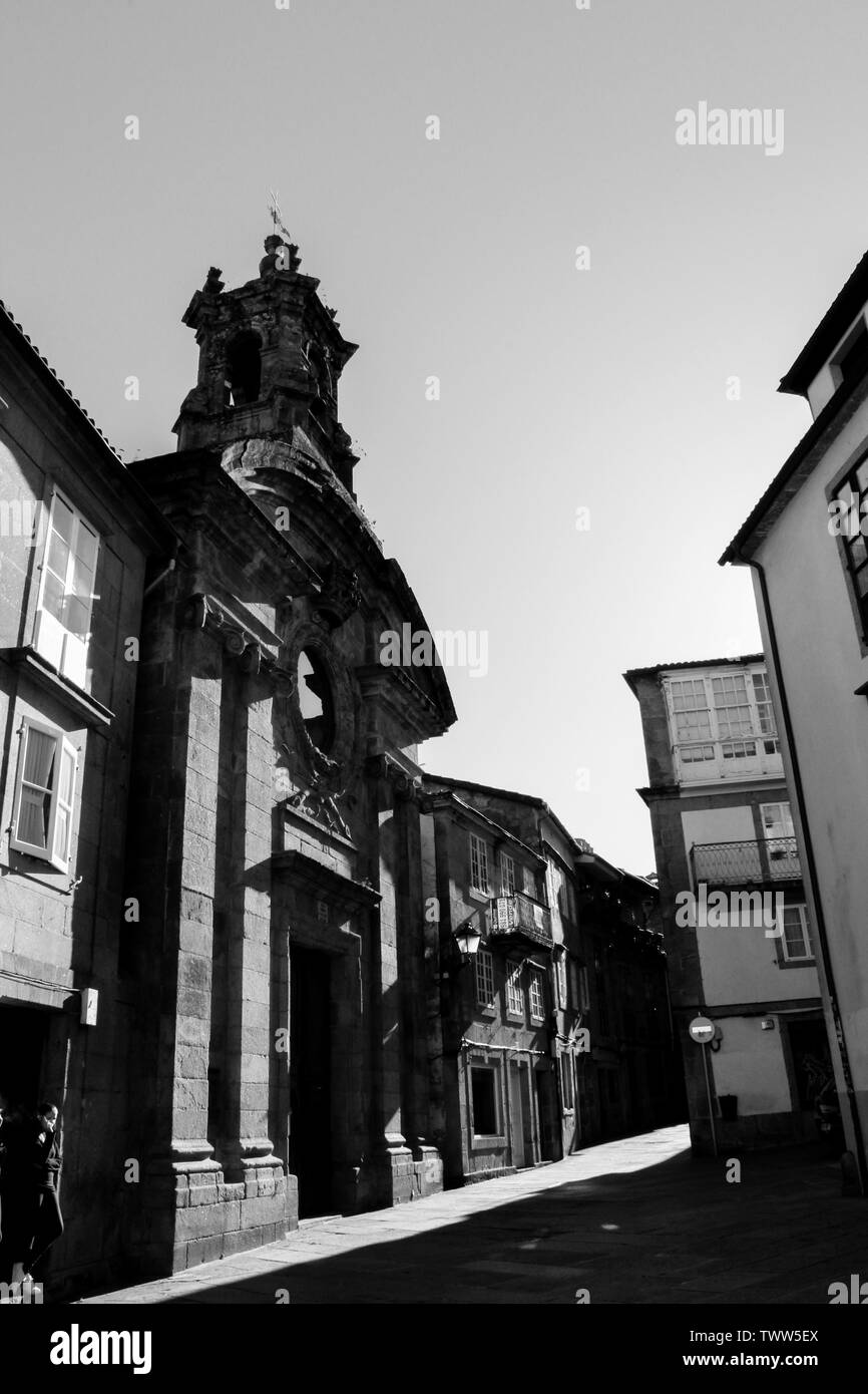 A typical street of Santiago de Compostela, Galicia, Spain Stock Photo