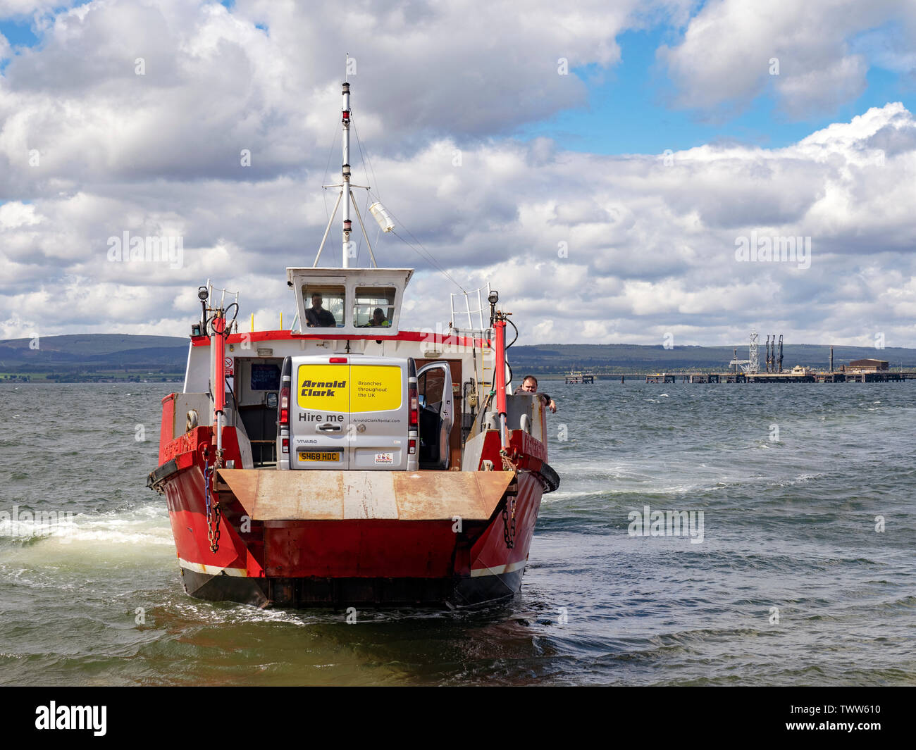 The Cromarty to Nigg ferry at Cromarty, Black Isle, Ross and Cromarty, Scotland, United Kingdom. This is one of the smallest car ferries in the UK. Stock Photo