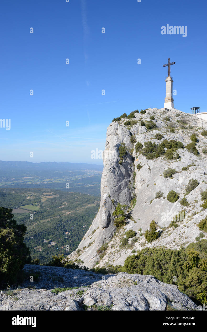 The Peak or Summit & Croix de Provence, or Cross of Provence, Mont or Montagne Sainte-Victoire Mountain Aix-en-Provence Provence France Stock Photo