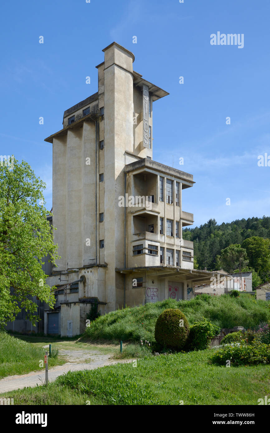 Abandoned and Vacant Grain Silo, built 1937-1938, now a Listed Building, Riez, Alpes-de-Haute-Provence Provence France Stock Photo