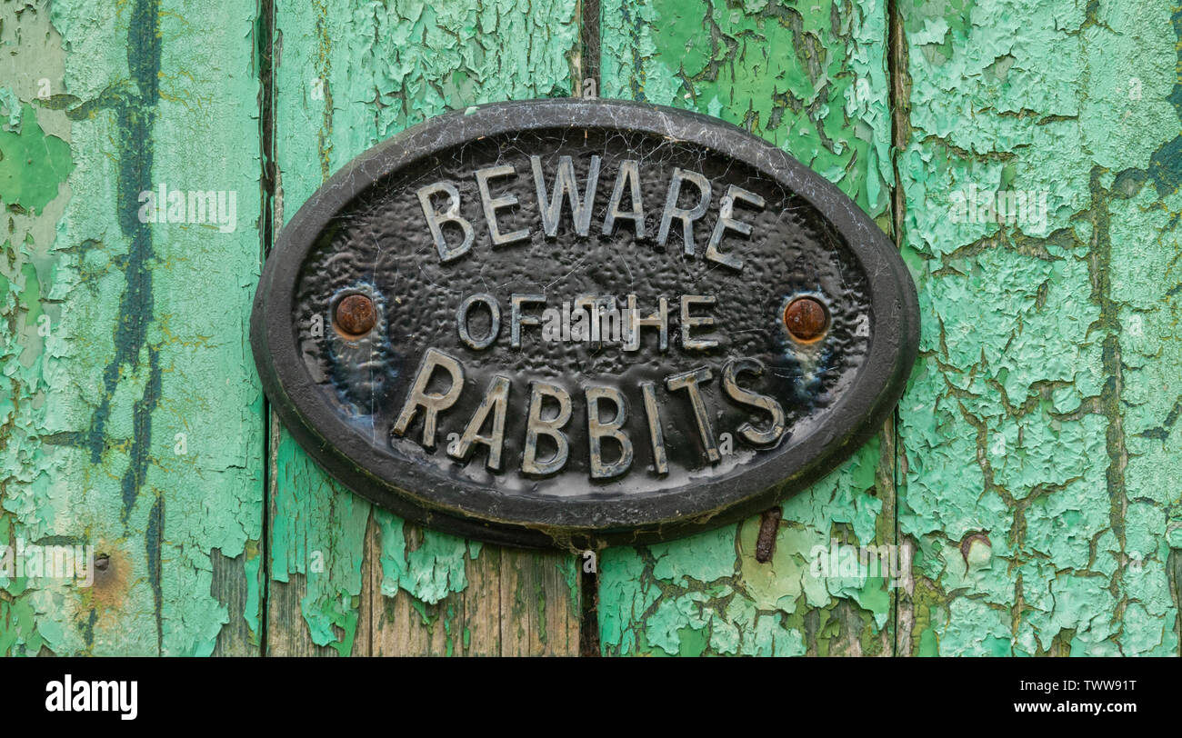 Old Beware of the Rabbits sign Stock Photo