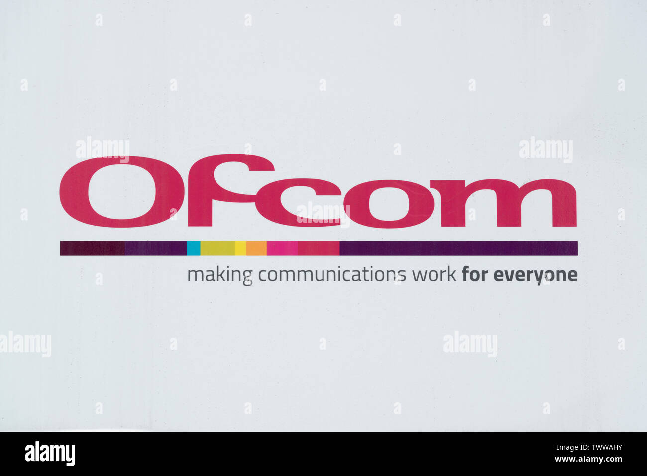 Signage for Ofcom (Office of Communications) located in Riverhouse House building on Southwark Bridge Road in London, UK. Stock Photo