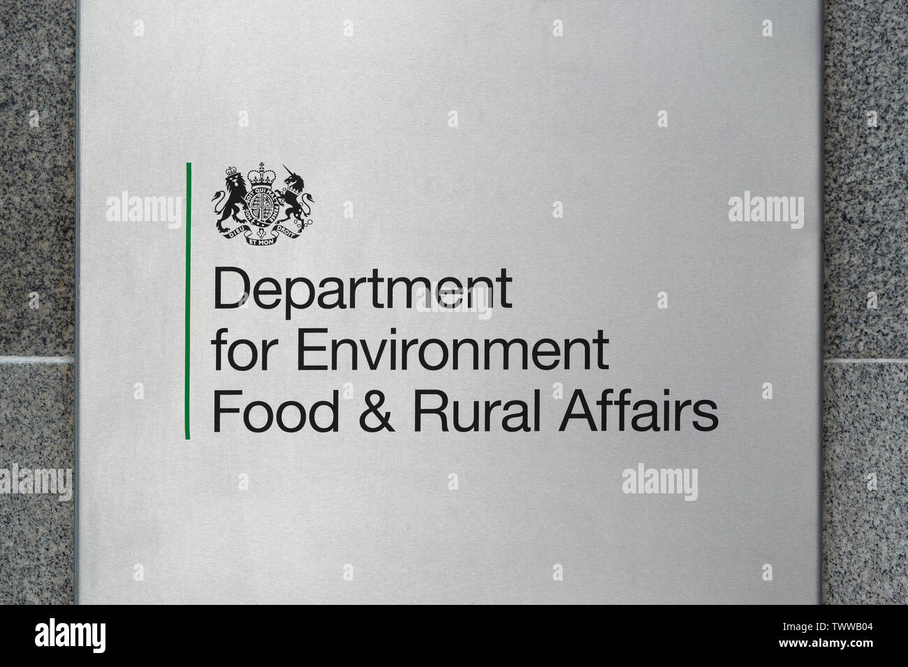 Signage for the Department for Environment, Food and Rural Affairs building located in Smith Square in London, UK. Stock Photo