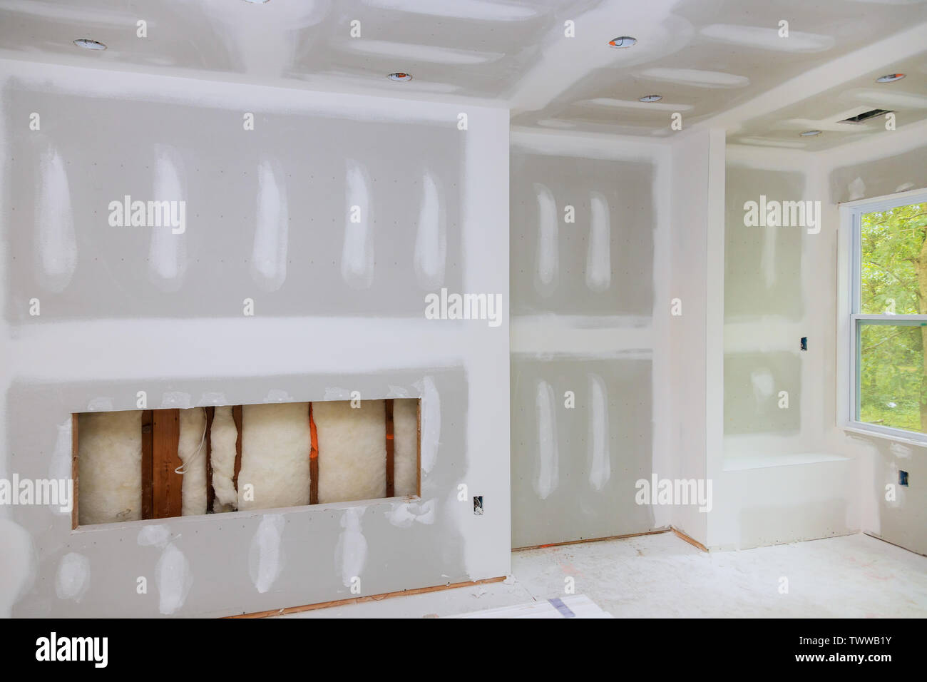 House under construction, gypsum wall is under construction, interior
