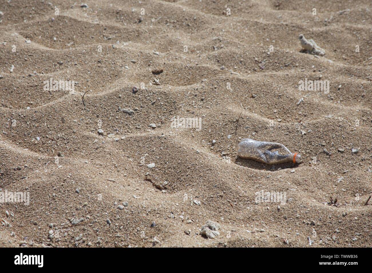 plastic waste washed up on the beach Stock Photo