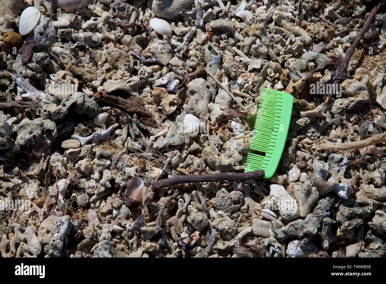 plastic waste washed up on the beach Stock Photo