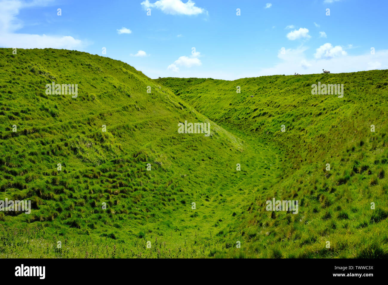 Maiden Castle, the largest Iron Age hill fort in the UK - John Gollop Stock Photo