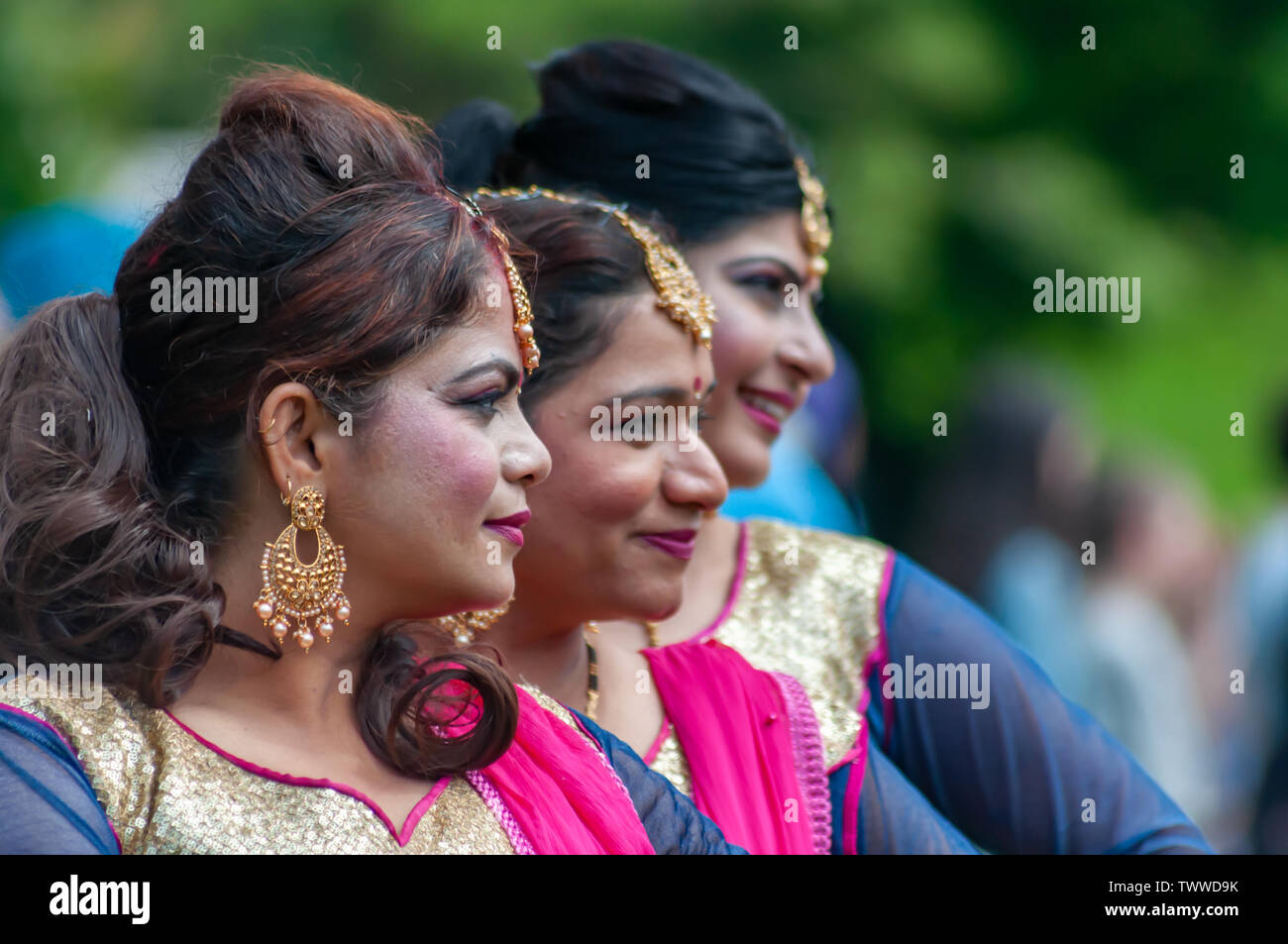 Glasgow, Scotland, UK. 23rd June, 2019. Female performers at Glasgow Mela which is a multicultural festival held in Kelvingrove Park. Credit: Skully/Alamy Live News Stock Photo