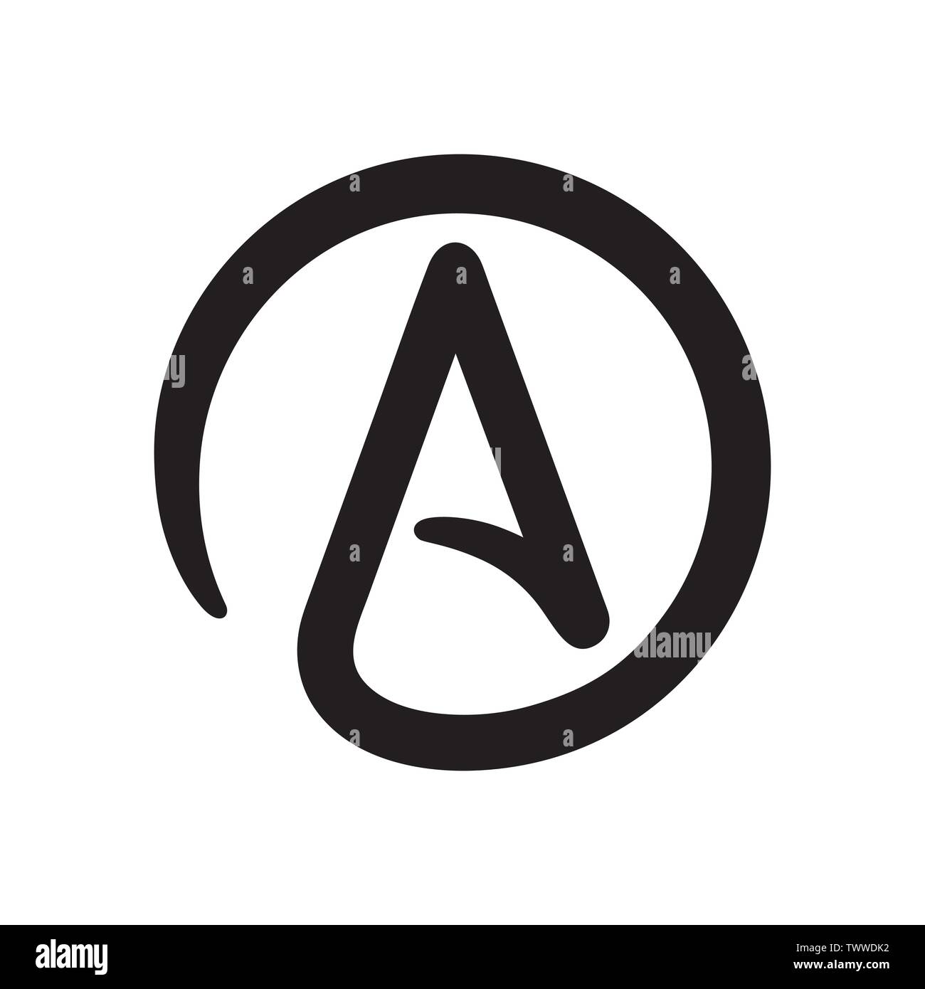 Symbol of Atheism: letter A in circle. Simple black and white atheist sign icon. Isolated vector clip art illustration. Stock Vector