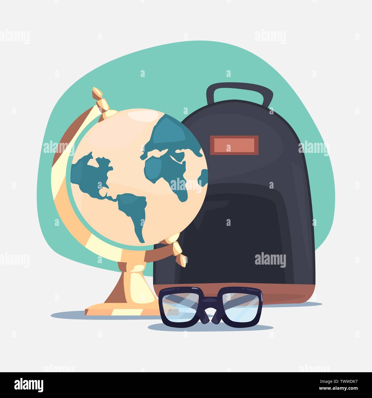 back to school supplies globe map backpack and eyeglasses vector ...