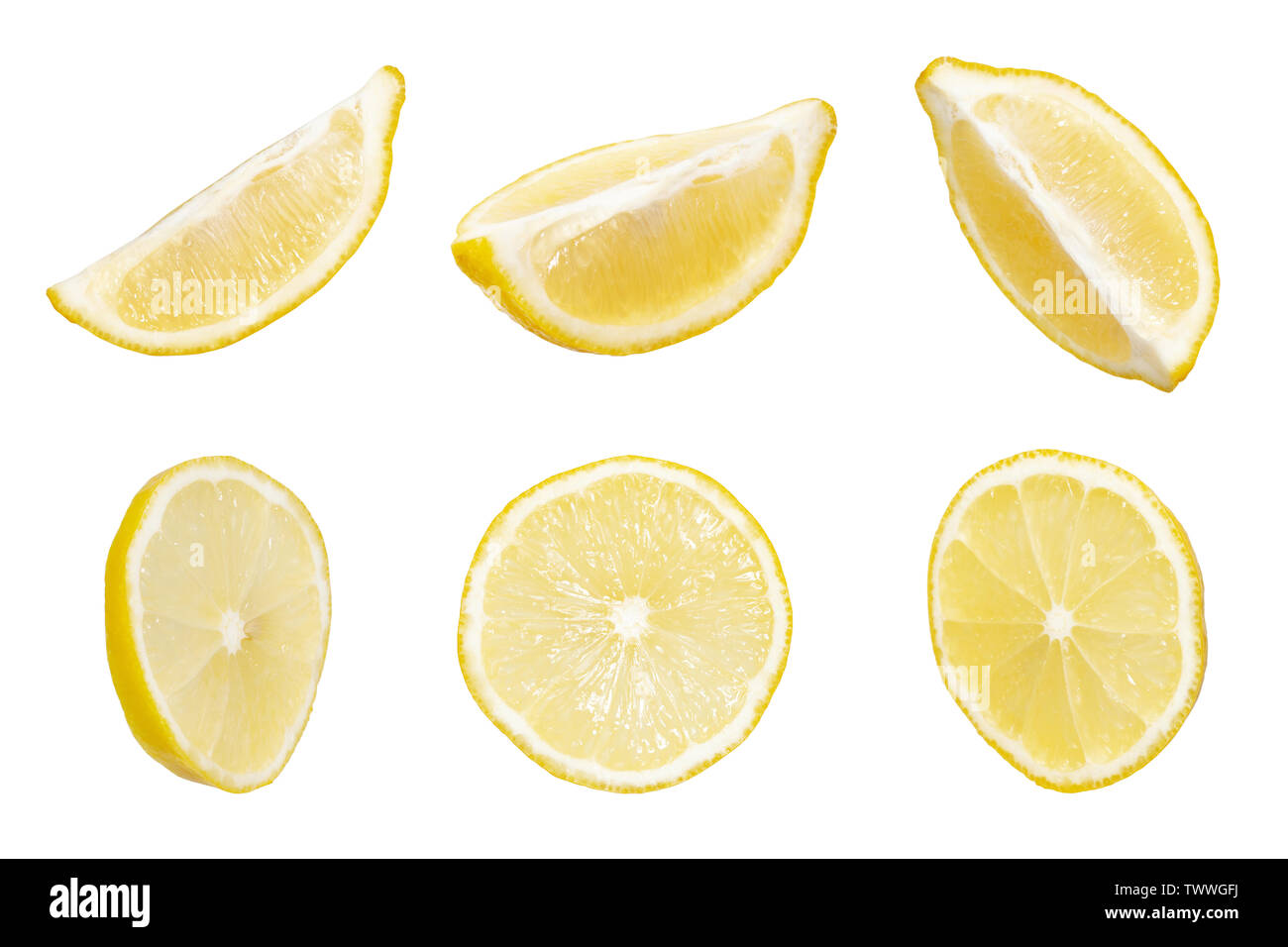 Collection of lemon slices on white background Stock Photo