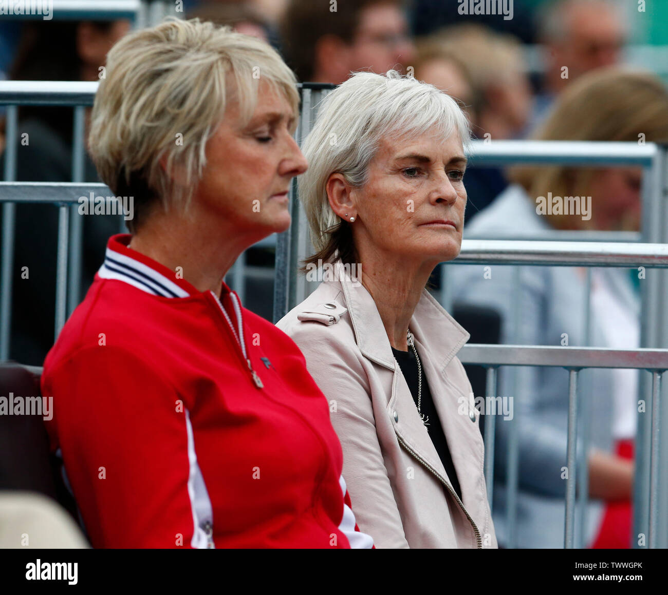 London, UK. 23rd June, 2019. LONDON, ENGLAND - JUNE 23: Ji=udy Murray watching her son Andy Murray (GBR) & Feliciano Lopez against Rajeev Ram & Joe Salisbury during Final Day 7 of the Fever-Tree Championships at Queens Club on June 23, 2019 in London, United Kingdom. Credit: Action Foto Sport/Alamy Live News Stock Photo