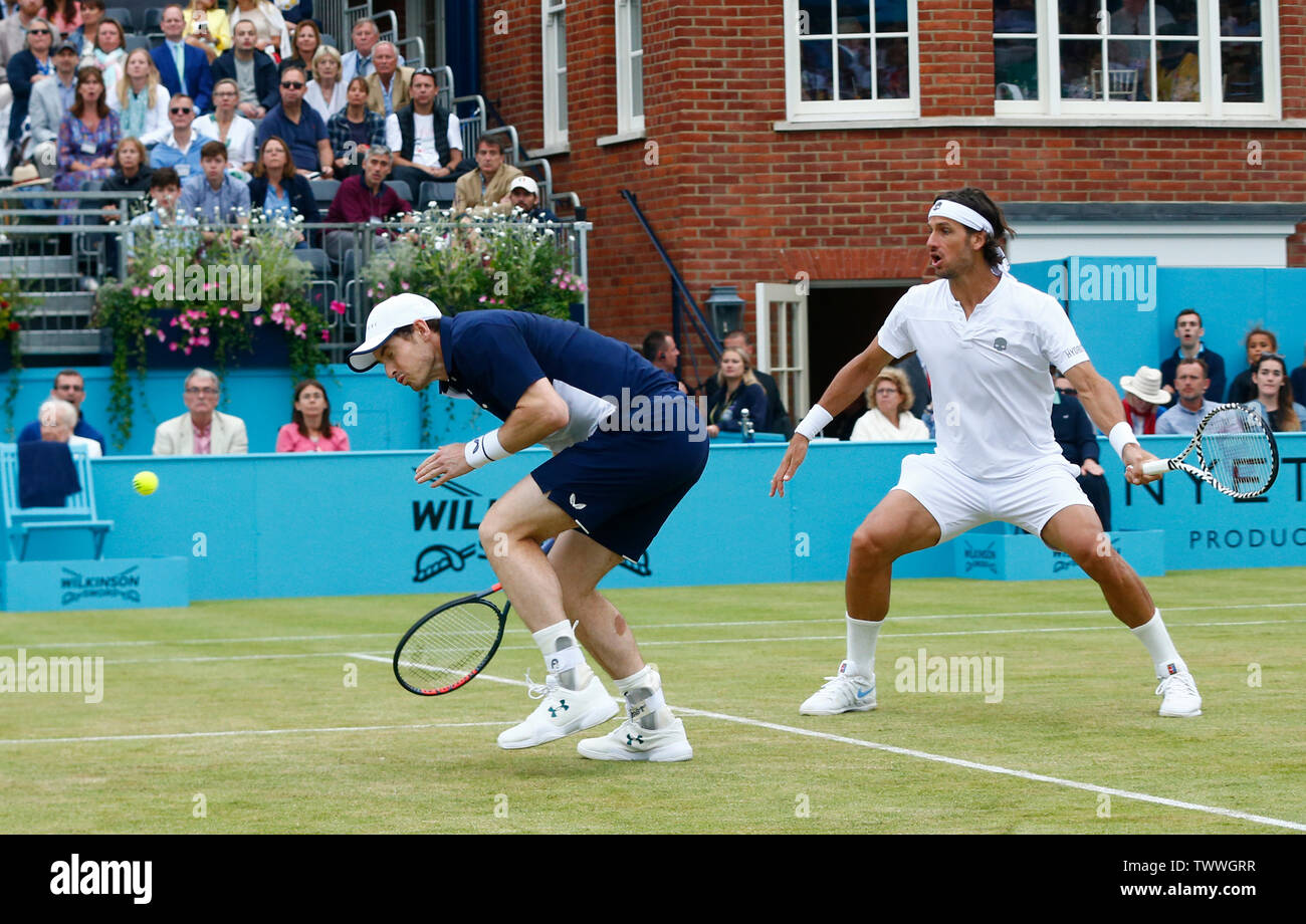 London, UK. 23rd June, 2019. LONDON, ENGLAND - JUNE 23: Andy Murray (GBR) & Feliciano Lopez against Rajeev Ram & Joe Salisbury during Final Day 7 of the Fever-Tree Championships at Queens Club on June 23, 2019 in London, United Kingdom. Credit: Action Foto Sport/Alamy Live News Stock Photo