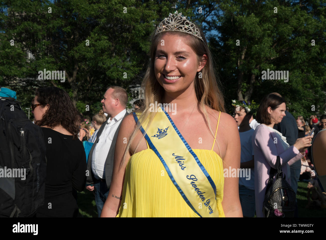 Miss Sweden Day 2019 at the Swedish Midsummer Festival, held annually in Battery Park City’s Wagner Park. Stock Photo
