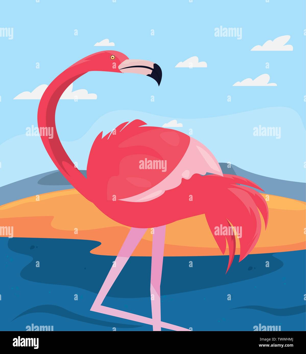 summer time holiday flamingo tropical beach vector illustration Stock ...