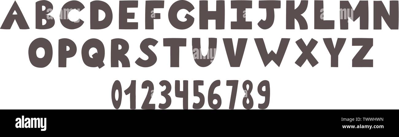 Hand drawn black alphabet with numbers. Vector illustration Stock Vector