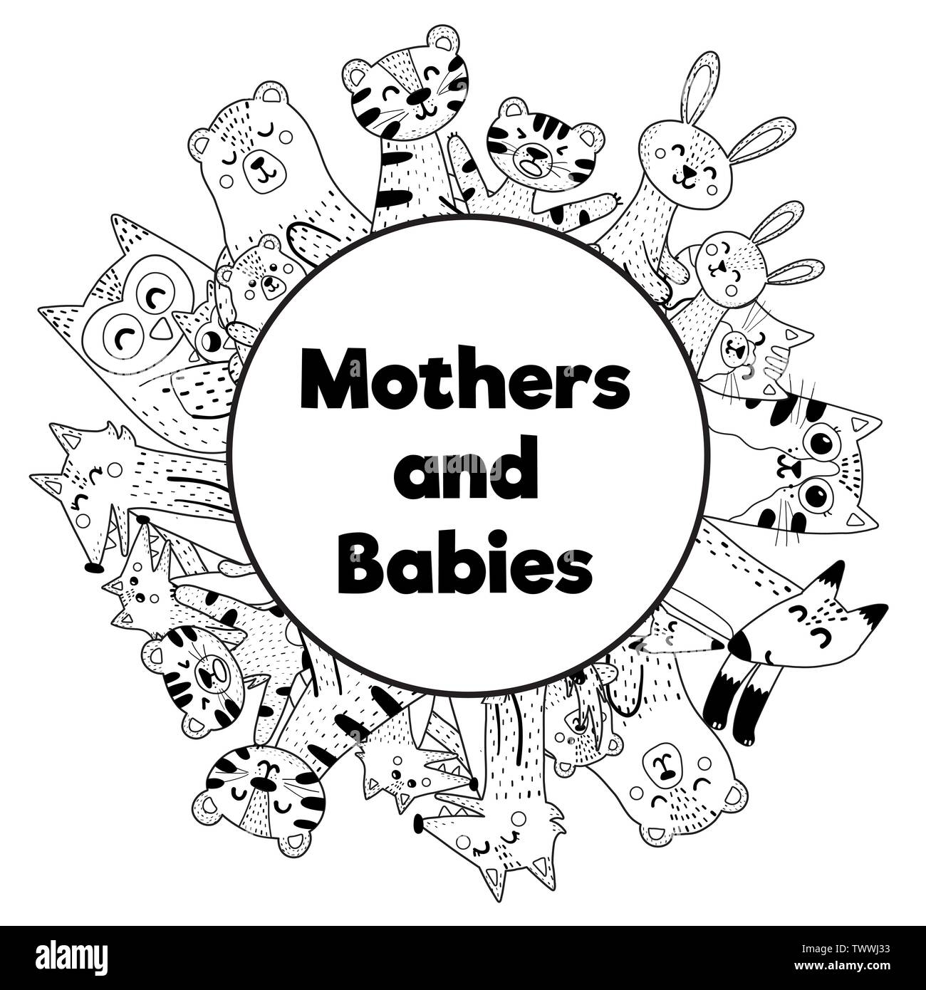 Frame For Coloring Page With Cute Animals Mothers And Babies Place For Your Text Vector Illustration Stock Vector Image Art Alamy