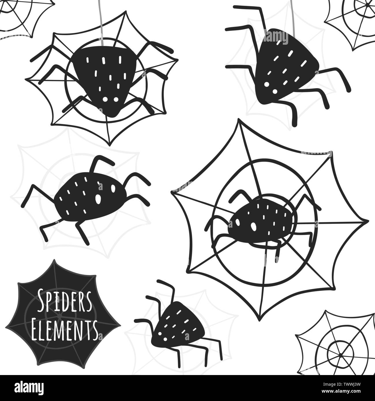 Black Spiders Collection Isolated Elements On White Background Vector Illustration Stock 0204